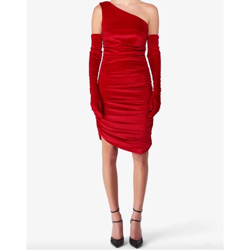 SOLD Miscreants SJP Dress Red Velvet With Opera Gloves UK 10 US 8